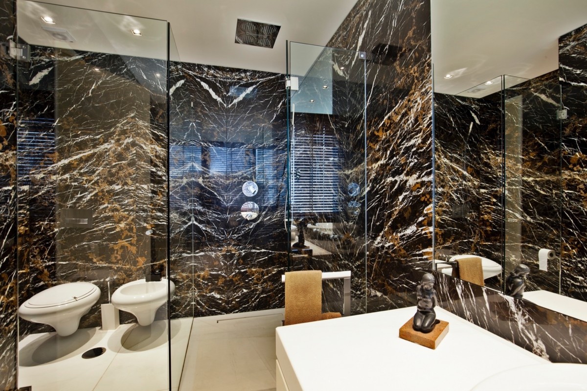 Fundo Luxuosa Casa De Banho Moderna Em Pedra Preta Com Vista